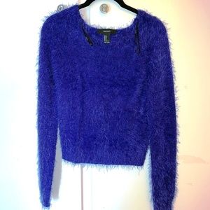 Forever 21 Fuzzy Faux Angora Long Sleeve Cozy Purple Sweater Cropped Small
